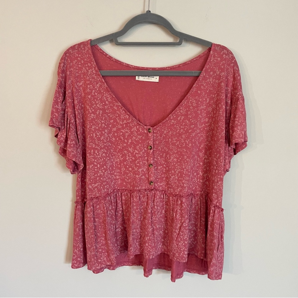 Lucky Brand Women Pink Floral Peplum Top M